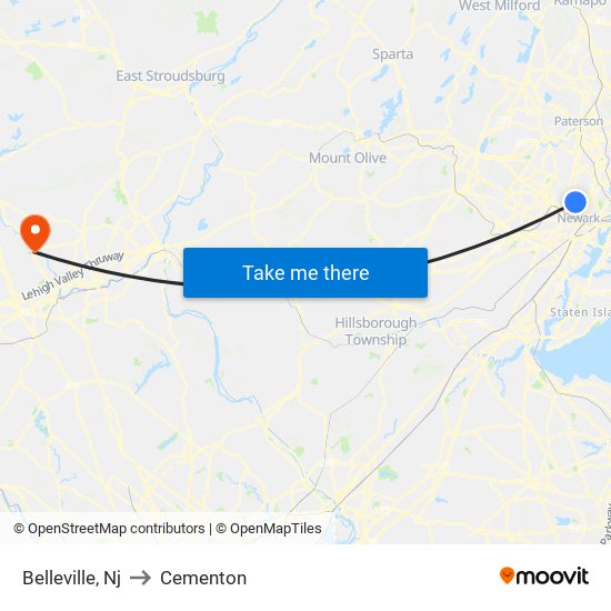 Belleville, Nj to Cementon map