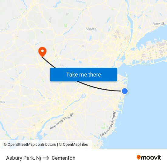 Asbury Park, Nj to Cementon map