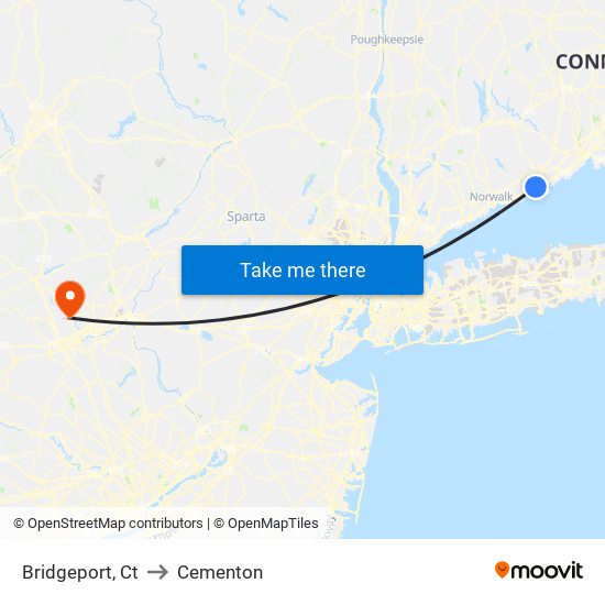 Bridgeport, Ct to Cementon map