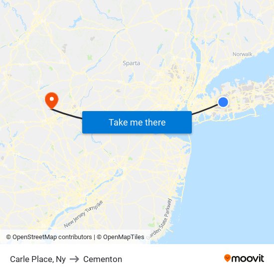 Carle Place, Ny to Cementon map
