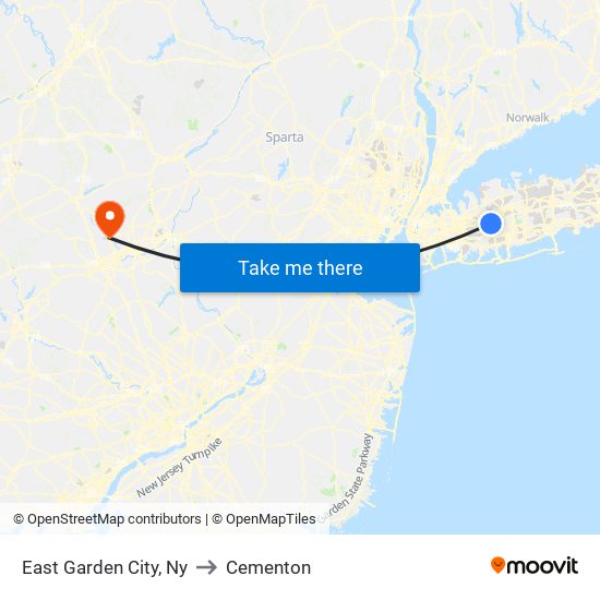 East Garden City, Ny to Cementon map