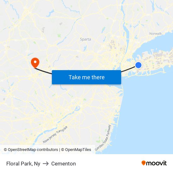 Floral Park, Ny to Cementon map