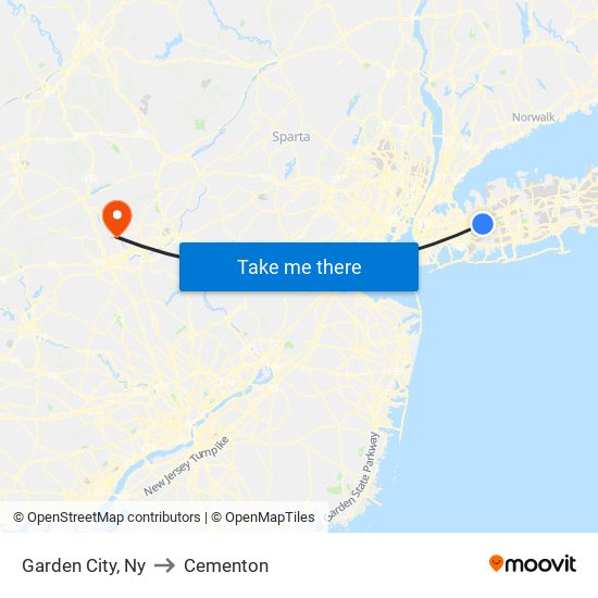 Garden City, Ny to Cementon map