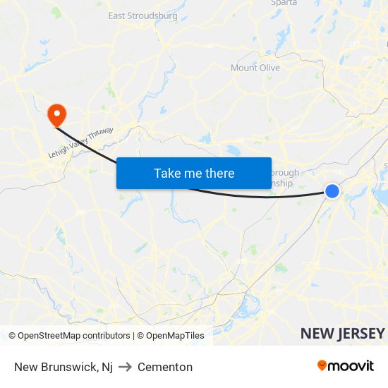 New Brunswick, Nj to Cementon map