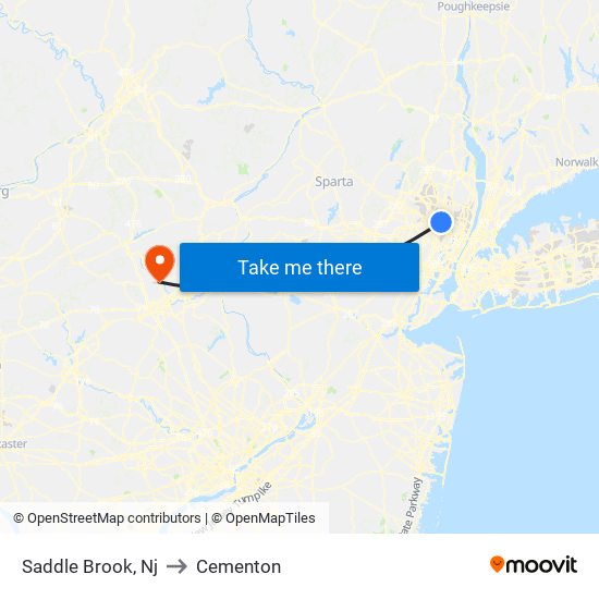 Saddle Brook, Nj to Cementon map