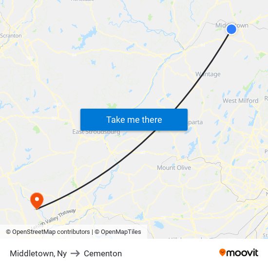 Middletown, Ny to Cementon map