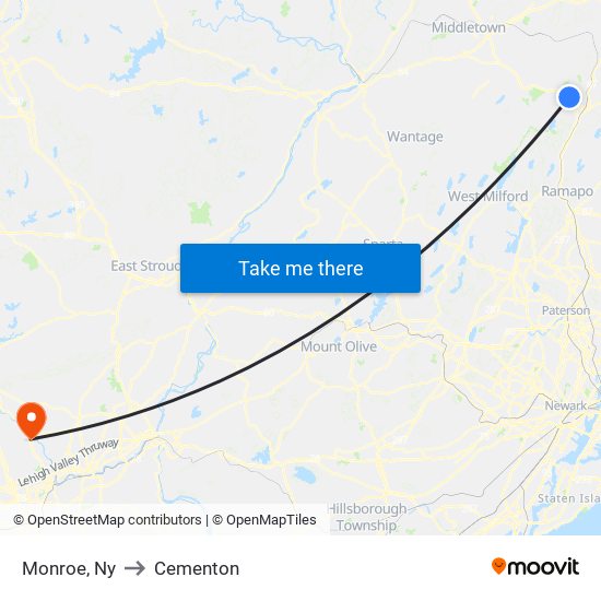 Monroe, Ny to Cementon map