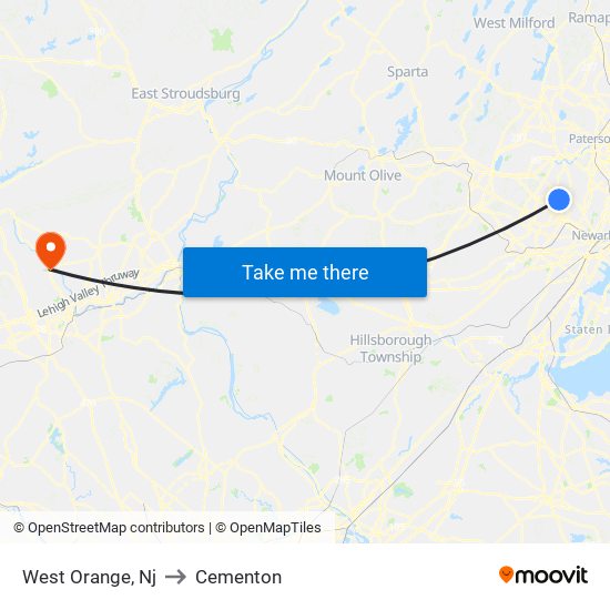 West Orange, Nj to Cementon map