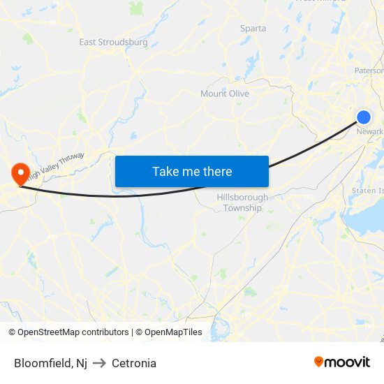 Bloomfield, Nj to Cetronia map