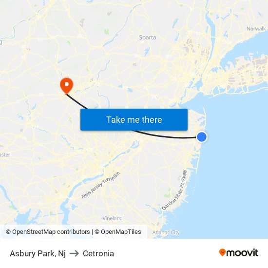 Asbury Park, Nj to Cetronia map