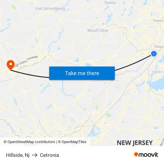 Hillside, Nj to Cetronia map