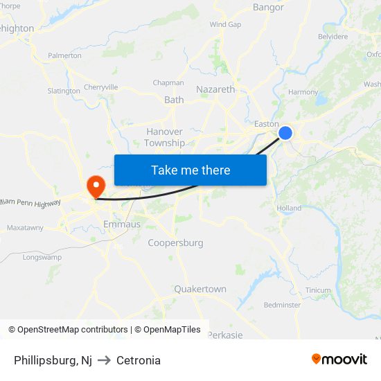 Phillipsburg, Nj to Cetronia map