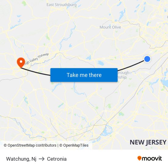 Watchung, Nj to Cetronia map