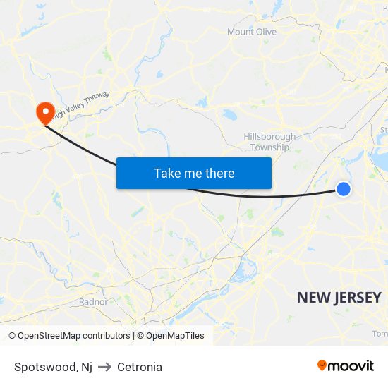 Spotswood, Nj to Cetronia map