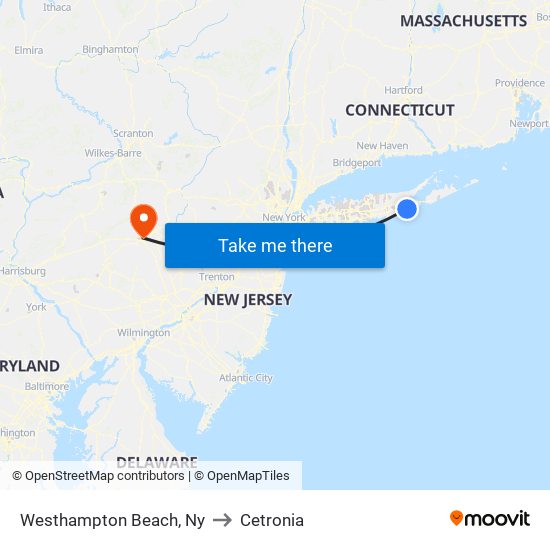 Westhampton Beach, Ny to Cetronia map