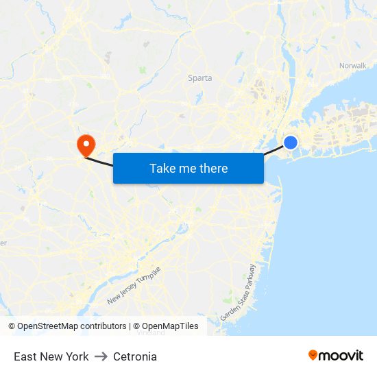 East New York to Cetronia map