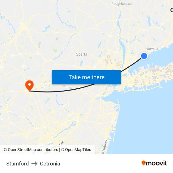 Stamford to Cetronia map