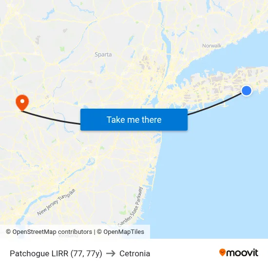 Patchogue LIRR (77, 77y) to Cetronia map
