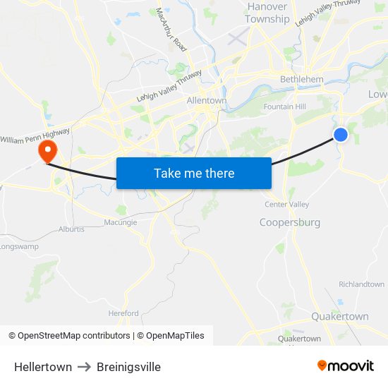 Hellertown to Breinigsville map