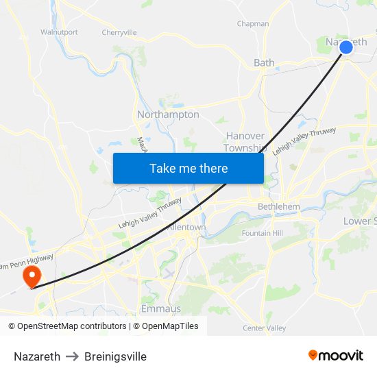 Nazareth to Breinigsville map