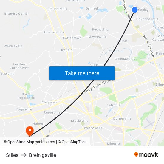 Stiles to Breinigsville map