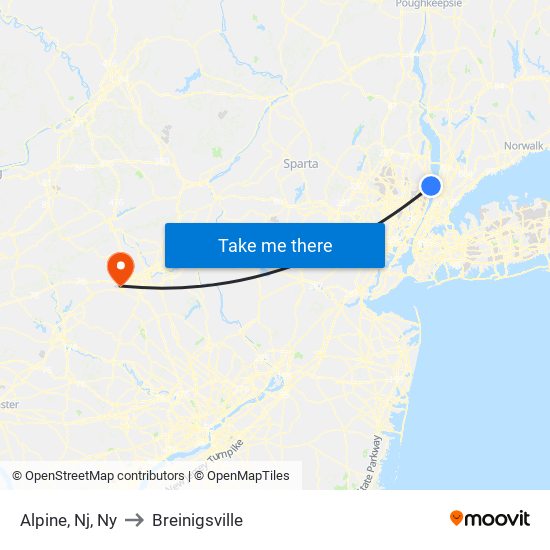 Alpine, Nj, Ny to Breinigsville map