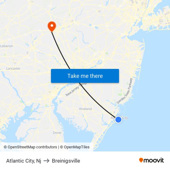 Atlantic City, Nj to Breinigsville map