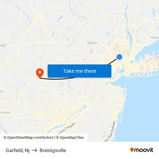 Garfield, Nj to Breinigsville map