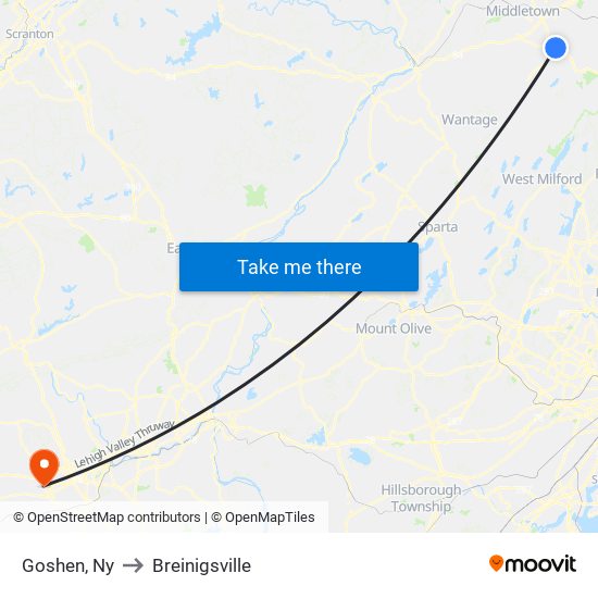 Goshen, Ny to Breinigsville map