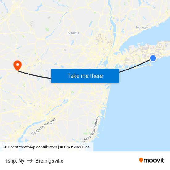 Islip, Ny to Breinigsville map