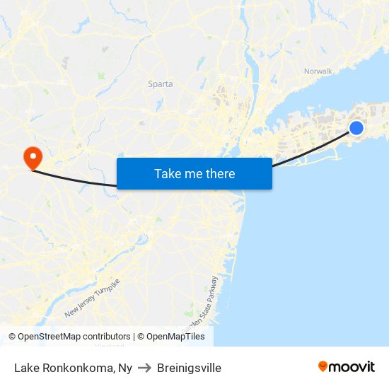 Lake Ronkonkoma, Ny to Breinigsville map