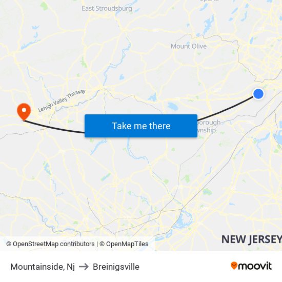 Mountainside, Nj to Breinigsville map