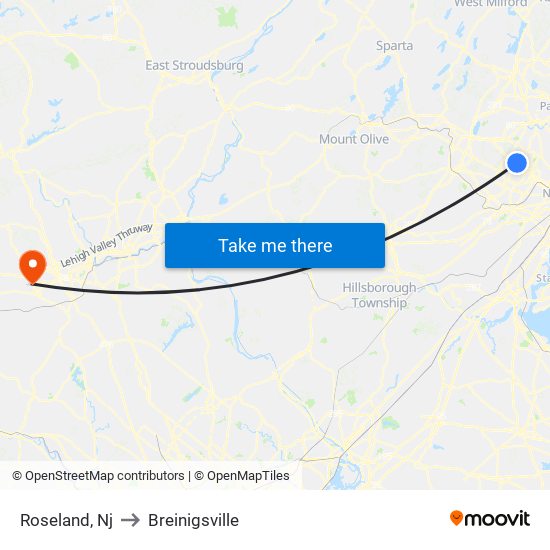 Roseland, Nj to Breinigsville map