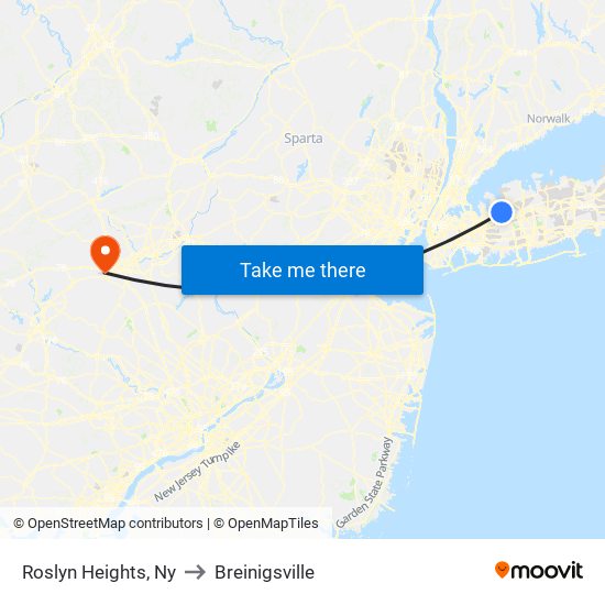 Roslyn Heights, Ny to Breinigsville map