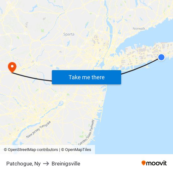 Patchogue, Ny to Breinigsville map