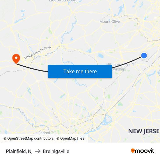 Plainfield, Nj to Breinigsville map