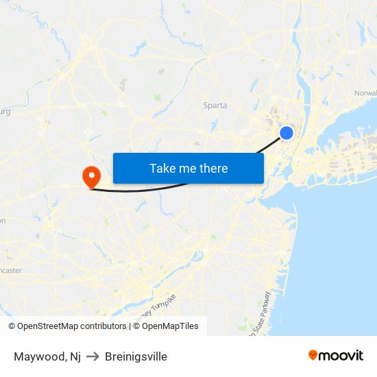 Maywood, Nj to Breinigsville map