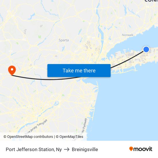 Port Jefferson Station, Ny to Breinigsville map