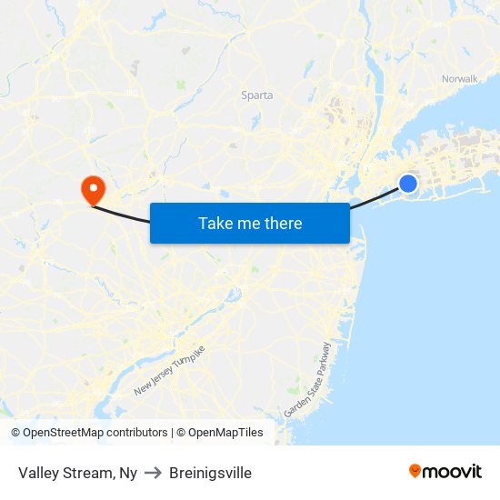 Valley Stream, Ny to Breinigsville map