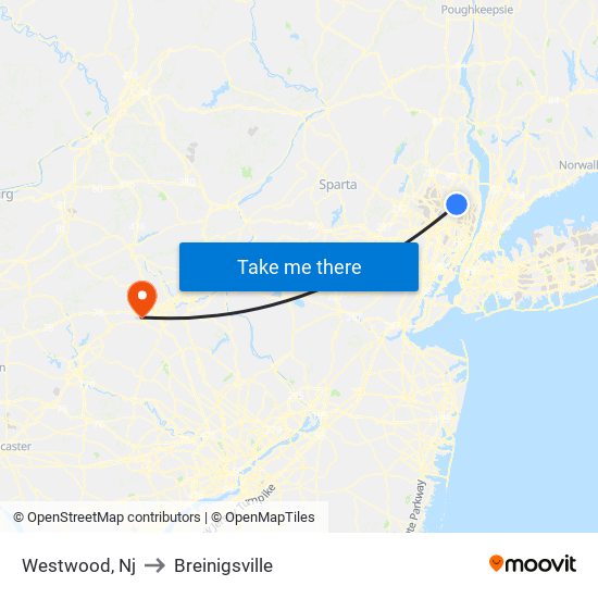 Westwood, Nj to Breinigsville map