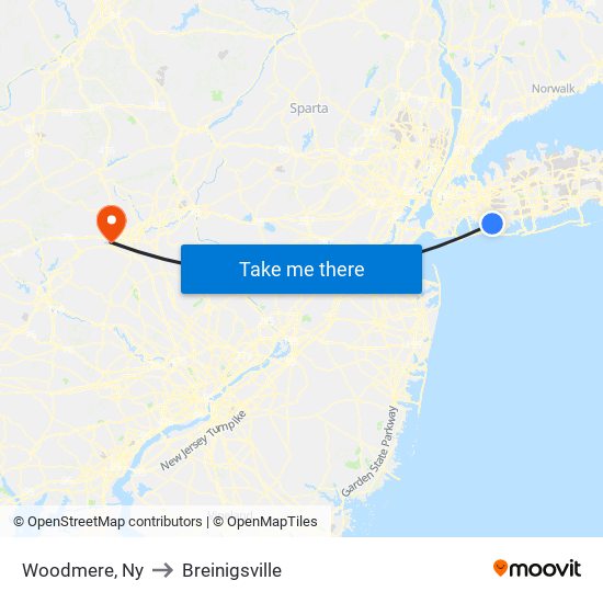 Woodmere, Ny to Breinigsville map