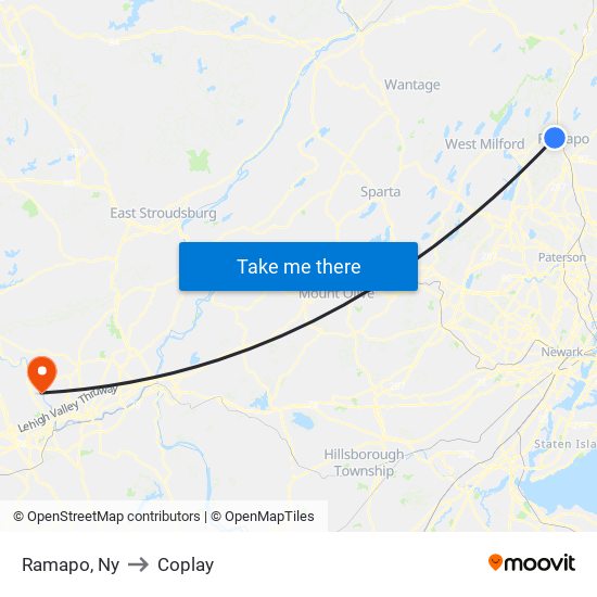 Ramapo, Ny to Coplay map