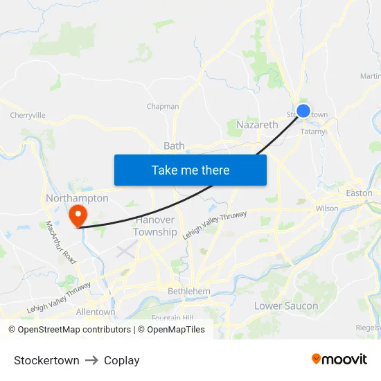 Stockertown to Coplay map
