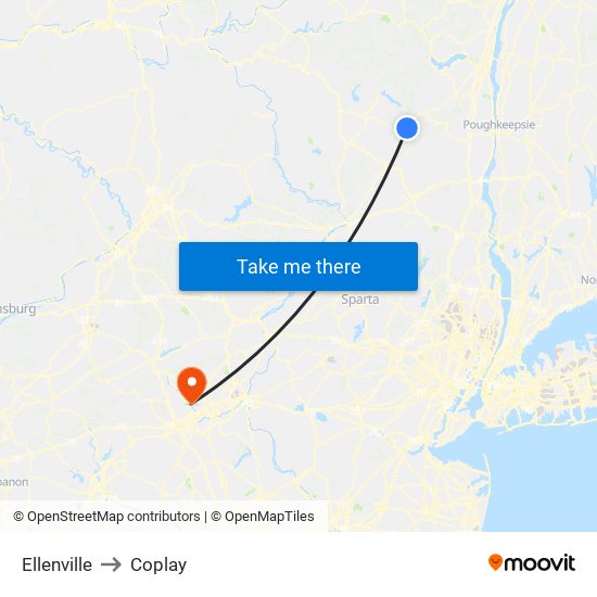 Ellenville to Coplay map