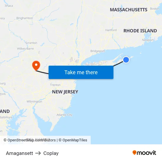 Amagansett to Coplay map