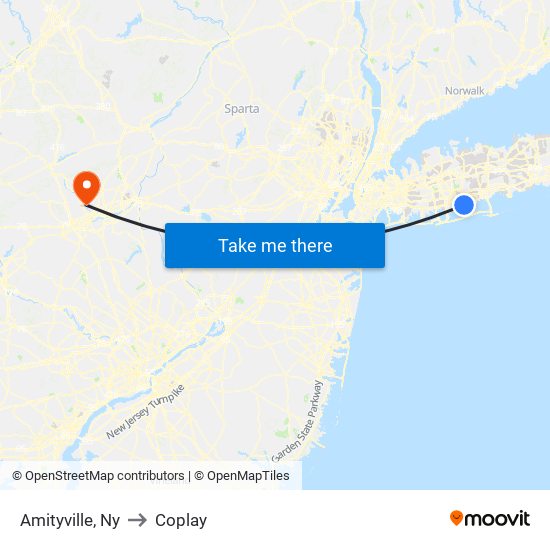 Amityville, Ny to Coplay map