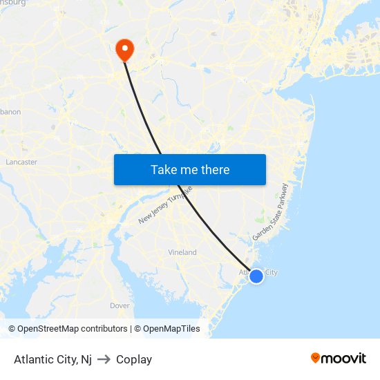 Atlantic City, Nj to Coplay map