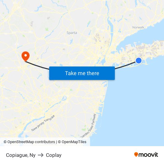 Copiague, Ny to Coplay map