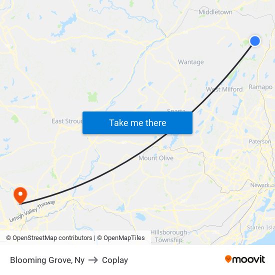 Blooming Grove, Ny to Coplay map