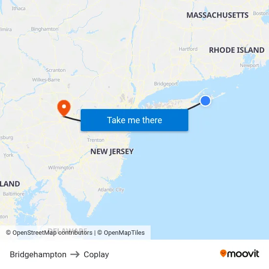 Bridgehampton to Coplay map